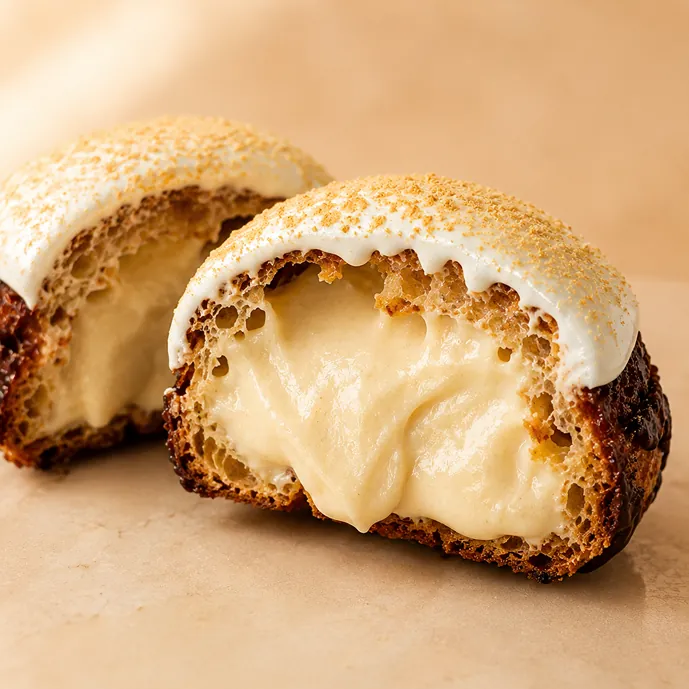 Hojicha Cream Puff with Mochi Cream